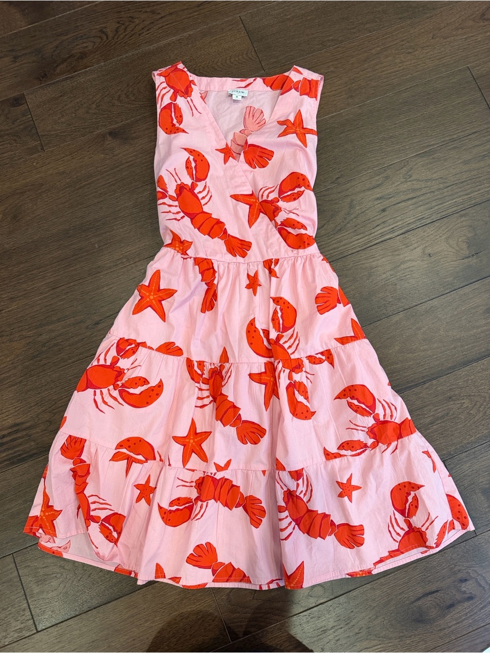 J. Crew Women’s Pink & Red Lobster Print Tiered Dress Size 8 - C11-769